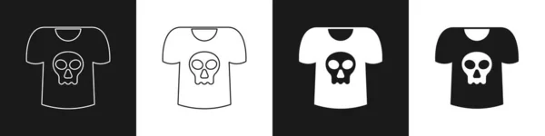 Set Camisa con icono de cráneo aislado sobre fondo blanco y negro. Feliz fiesta de Halloween. Vector — Vector de stock