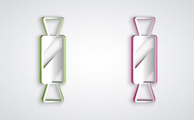 Kağıt kesiği Candy simgesi gri arkaplanda izole edilmiş. Mutlu Cadılar Bayramı Partisi. Kağıt sanatı tarzı. Vektör