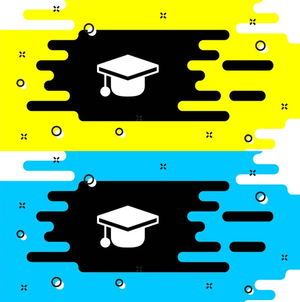 White Graduation cap icon isolated on black background. Graduation hat with tassel icon. Vector — Stock Vector