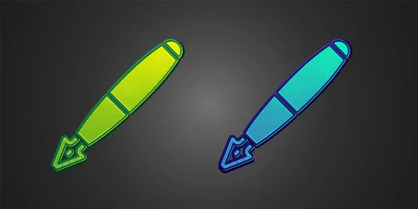 Green and blue Fountain pen nib icon isolated on black background. Pen tool sign. Vector — Stock Vector