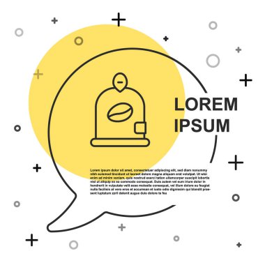 Beyaz arkaplanda siyah çizgi halinde kahve çekirdeği ikonu var. Rastgele dinamik şekiller. Vektör