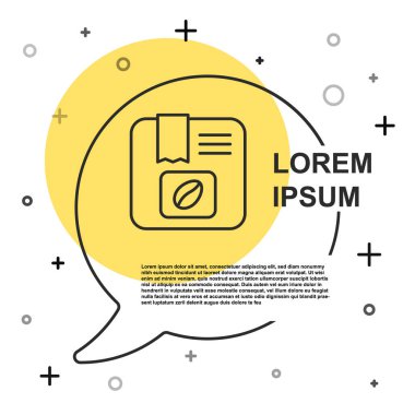 Beyaz arkaplanda siyah çizgi halinde kahve çekirdeği ikonu var. Rastgele dinamik şekiller. Vektör