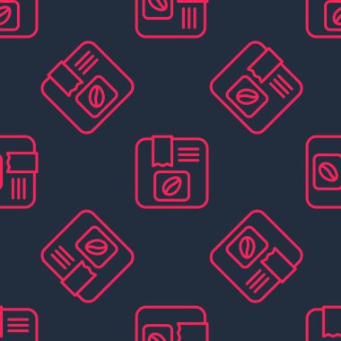 Kahve çekirdeği ikonunun kırmızı çizgisi siyah arka planda izole edilmiş. Vektör