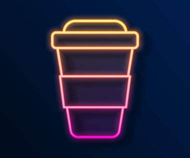 Siyah arka planda izole edilmiş parlak neon hattı kahve fincanı. Vektör