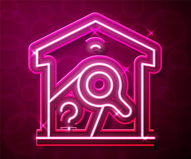 Parlayan neon hattı depo kontrol simgesi kırmızı arkaplanda izole edildi. Vektör