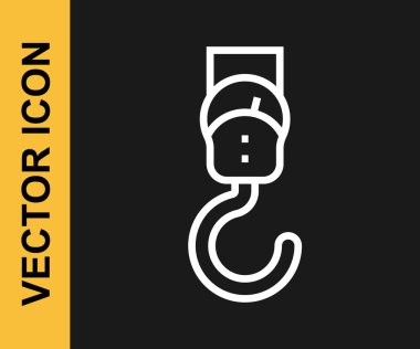 Beyaz çizgi yay ölçeği simgesi siyah arkaplanda izole edildi. Tartı için denge. Ağırlığın belirlenmesi. Vektör