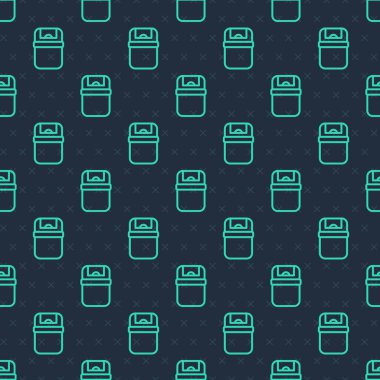 Yeşil çizgi Çöp kutusu simgesi mavi arkaplandaki kusursuz deseni izole etti. Çöp kutusu tabelası. Sepet simgesini geri dönüştür. Ofis çöpü ikonu. Vektör