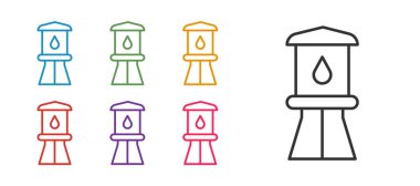 Su kulesi simgesini beyaz arkaplanda izole et. Simgeleri renklendirin. Vektör