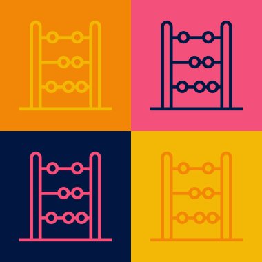 Pop sanat çizgisi Abaküs simgesi renk arkaplanında izole edildi. Geleneksel sayım çerçevesi. Eğitim işareti. Matematik okulu. Vektör