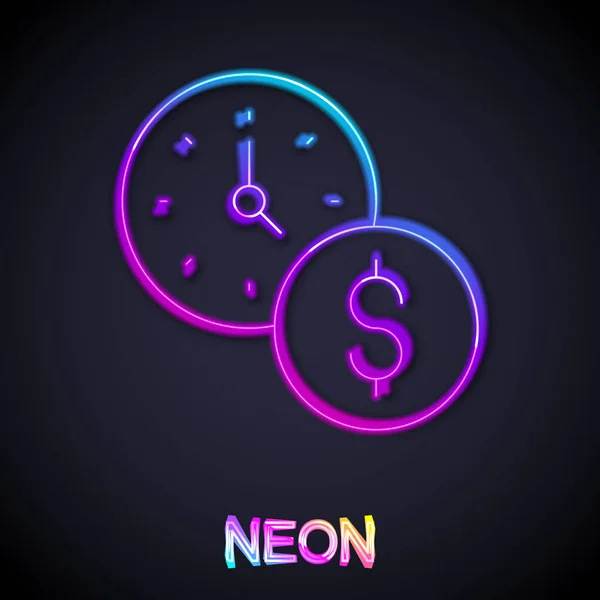 Linea al neon incandescente Il tempo è un'icona di denaro isolata su sfondo nero. I soldi sono tempo. Gestione efficace del tempo. Converti il tempo in denaro. Vettore — Vettoriale Stock