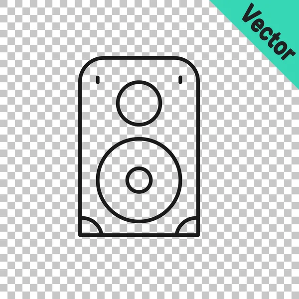 Icono de altavoz estéreo de línea negra aislado sobre fondo transparente. Altavoces del sistema de sonido. Icono musical. Equipo de altavoz de columna musical bajo. Vector — Vector de stock