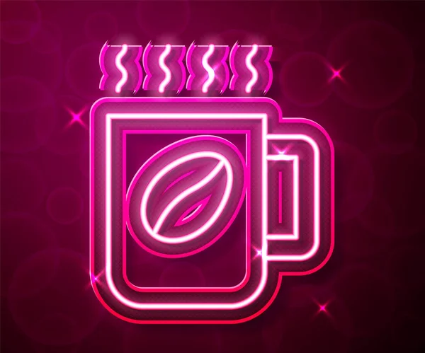 Λάμψη νέον γραμμή φλιτζάνι καφέ εικονίδιο απομονώνονται σε κόκκινο φόντο. Ένα φλιτζάνι τσάι. Ζεστό ποτό καφέ. Διάνυσμα — Διανυσματικό Αρχείο