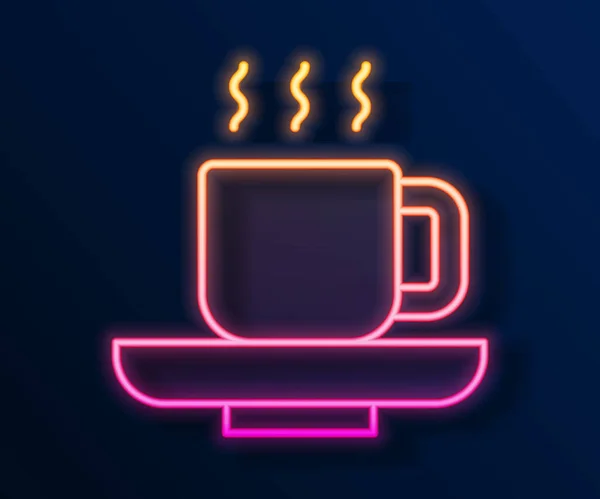 Leuchtende Neon-Linie Kaffeetasse Symbol isoliert auf schwarzem Hintergrund. Teetasse vorhanden. Heißes Getränk Kaffee. Vektor — Stockvektor