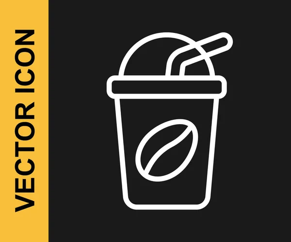 Witte lijn Iced koffie pictogram geïsoleerd op zwarte achtergrond. Vector — Stockvector