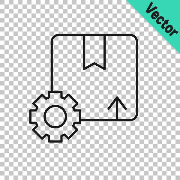 Fekete vonal Gear kerék csomag doboz ikon elszigetelt átlátszó háttér. Doboz, csomag, csomagjel. Szállítás és csomagolás. Vektor — Stock Vector