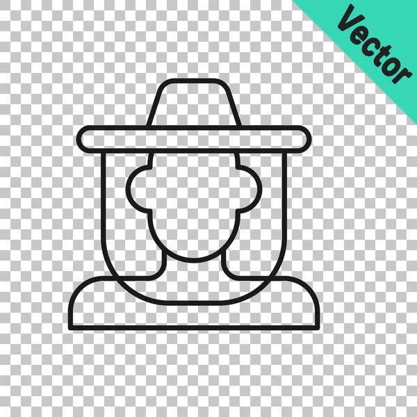 Apicultor de línea negra con icono de sombrero de protección aislado sobre fondo transparente. Uniforme protector especial. Vector — Vector de stock