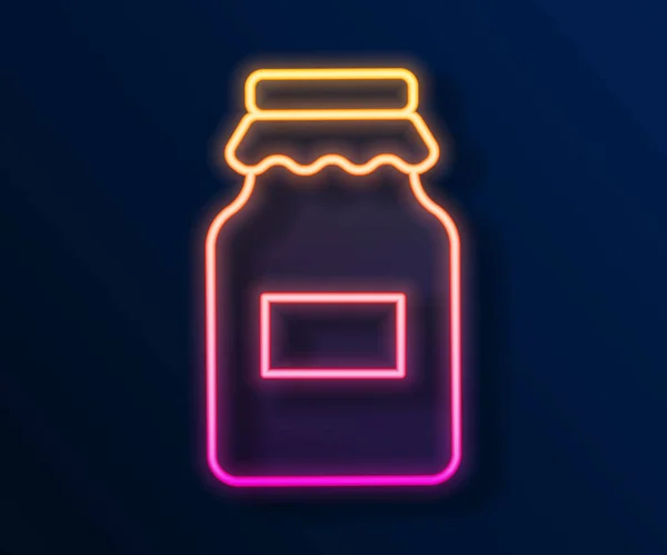Glowing neon line Jar of honey icon isolated on black background. Bank makanan. Simbol makanan alami yang manis. Vektor - Stok Vektor