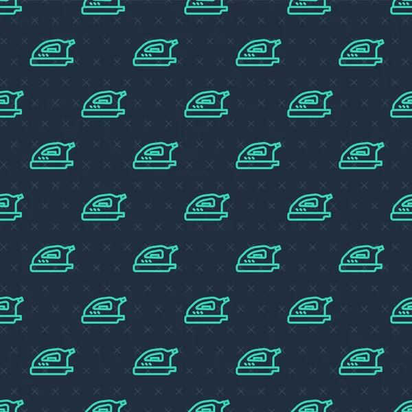 Yeşil çizgi elektrik ikonu mavi arkaplanda kusursuz desen izole etti. Buhar ütüsü. Vektör