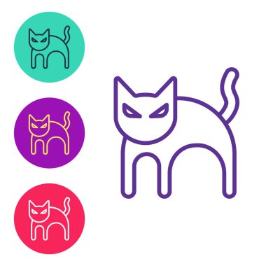 Siyah Kedi simgesini beyaz arkaplanda izole et. Mutlu Cadılar Bayramı Partisi. Simgeleri renklendirin. Vektör