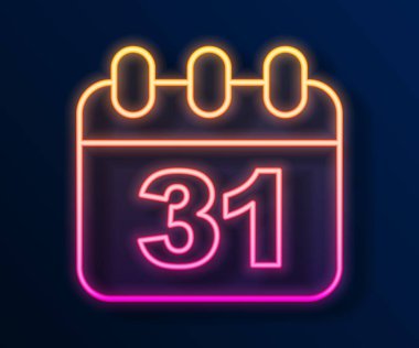 Cadılar Bayramı tarihi 31 Ekim olan parlak neon çizgisi takvimi siyah arkaplanda izole edildi. Mutlu Cadılar Bayramı Partisi. Vektör