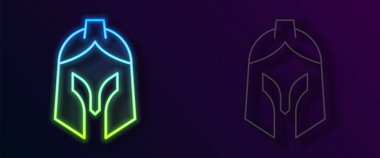 Parlayan neon hattı Roma askeri miğfer ikonu siyah arka planda izole edildi. Vektör