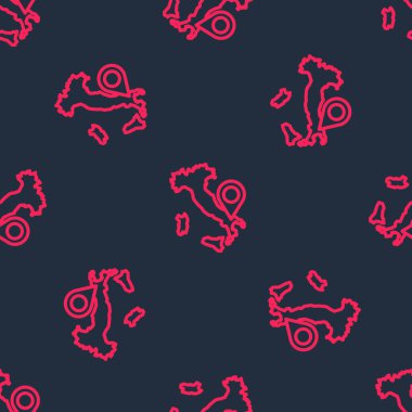 İtalya 'nın kırmızı çizgi haritası siyah arkaplanda izole edilmiş kusursuz desen. Vektör