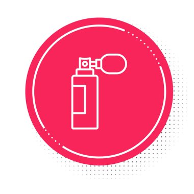 Beyaz çizgi parfüm ikonu beyaz arkaplanda izole edilmiş. Kırmızı daire düğmesi. Vektör