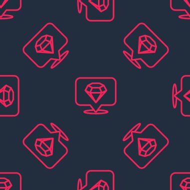 Kırmızı çizgi simgesi, siyah arkaplanda izole edilmiş kusursuz desen. Mücevher sembolü. Mücevher taşı. Vektör