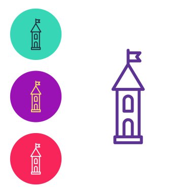 Beyaz arkaplanda kale kulesi simgesini ayır. Kale işareti. Simgeleri renklendirin. Vektör