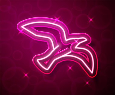 Parlayan neon çizgisi martı ikonu kırmızı arkaplanda izole edildi. Vektör