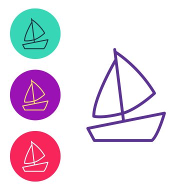 Yelkenli yelkenli ya da yelkenli ikonu beyaz arka planda izole edildi. Yelkenli deniz seyahati. Simgeleri renklendirin. Vektör