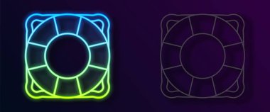 Parlayan neon hattı Lifebuoy simgesi siyah arkaplanda izole edildi. Can simidi sembolü. Vektör