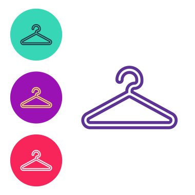 Beyaz arkaplanda Hanger elbise dolabı simgesini ayır. Vestiyer ikonu. Kıyafet servis sembolü. Çamaşır askı tabelası. Simgeleri renklendirin. Vektör