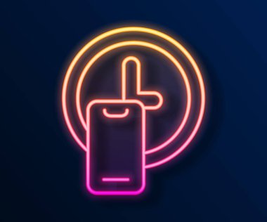 Parlayan neon çizgisi, siyah arkaplanda izole edilmiş saat teslimat simgesi. Vektör