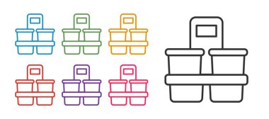 Kahve fincanını beyaz arka planda izole edilmiş bir ikona ayarla. Simgeleri renklendirin. Vektör