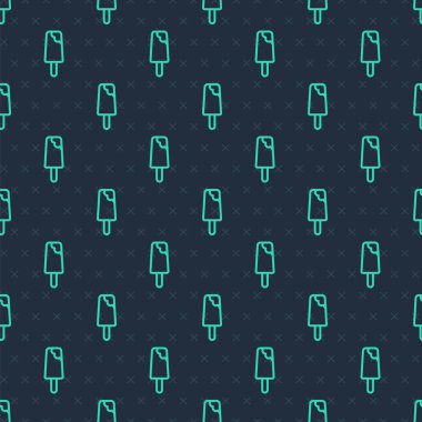 Yeşil çizgi dondurma ikonu mavi arka planda izole edilmiş pürüzsüz desen. Güzel sembol. Vektör