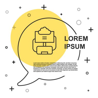 Siyah çizgi Bulut veritabanı simgesi beyaz arkaplanda izole edildi. Bulut hesaplama konsepti. Veri aktarımlı dijital servis ya da uygulama. Rastgele dinamik şekiller. Vektör
