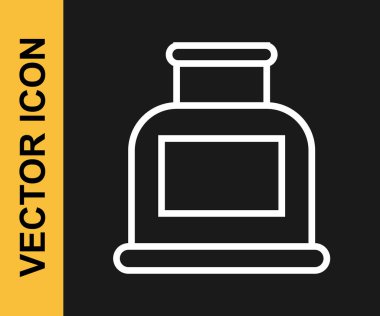 Beyaz çizgi Inkwell simgesi siyah arkaplanda izole edildi. Vektör