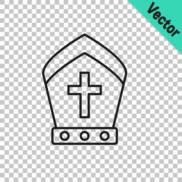 Sort linje pave hat ikon isoleret på gennemsigtig baggrund. Christian hat tegn. Vektor – Stock-vektor