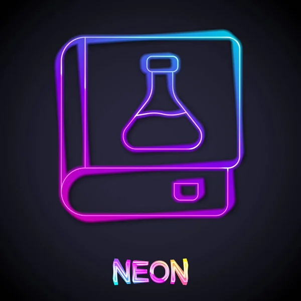 Gloeiende neon lijn Chemie boek pictogram geïsoleerd op zwarte achtergrond. Vector — Stockvector