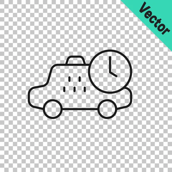 Black line Taxi icono de tiempo de espera aislado sobre fondo transparente. Plazo del coche, horario de viaje. Vector — Vector de stock