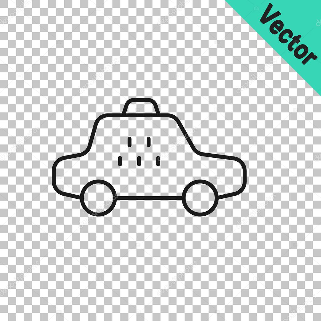 Black line Taxi car icon isolated on transparent background. Vector