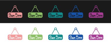 Set From 9 to 5 job icon isolated on black and white background. Concept meaning work time schedule daily routine classic traditional employment. Vector vector Set From 9 to 5 job icon isolated on black and white background. Concept meaning work time schedule daily routine classic traditional employment. Vector vector