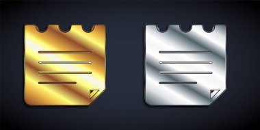 Siyah arkaplanda izole edilmiş altın ve gümüş Not Defteri simgesi. Spiral not defteri simgesi. Okul defteri. Yazı tahtası. Okul günlüğü. Uzun gölge tarzı. Vektör