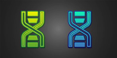 Siyah arkaplanda izole edilmiş yeşil ve mavi DNA sembolü. Vektör