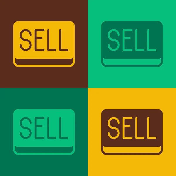 Pop art Vender icono de botón aislado en el fondo de color. Concepto de mercado financiero y bursátil. Vector — Archivo Imágenes Vectoriales