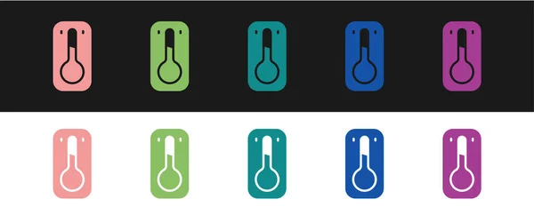 Set Kaffee-Thermometer-Symbol isoliert auf schwarz-weißem Hintergrund. Vektor — Stockvektor