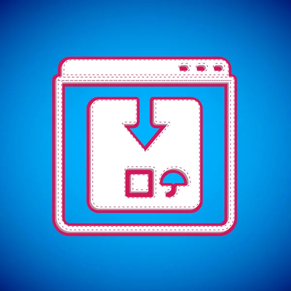 Icono de seguimiento de entrega de aplicaciones en línea blanca aislado en fondo azul. Seguimiento de paquetes. Vector — Archivo Imágenes Vectoriales