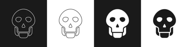 Definir ícone de crânio isolado no fundo preto e branco. Feliz festa de Halloween. Vetor —  Vetores de Stock