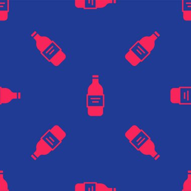 Kırmızı cam şişe votka ikonu mavi arka planda izole edilmiş. Vektör